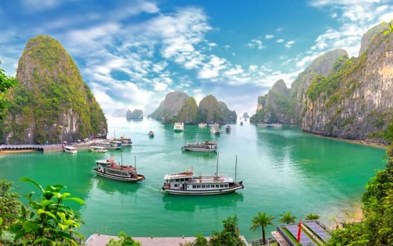 Beautiful landscape Halong Bay view from adove the Bo Hon Island. Halong Bay is the UNESCO World Heritage Site, it is a beautiful natural wonder in northern Vietnam